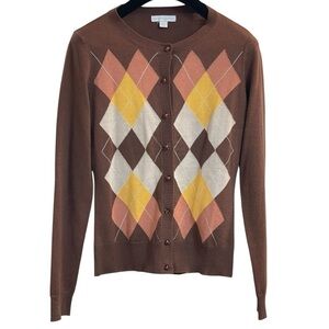 New York & Company Argyle Cardigan with Decorative Buttons - Size Women’s Medium